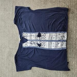 Democracy Blouse Blue White Short Sleeve Women’s Size XL